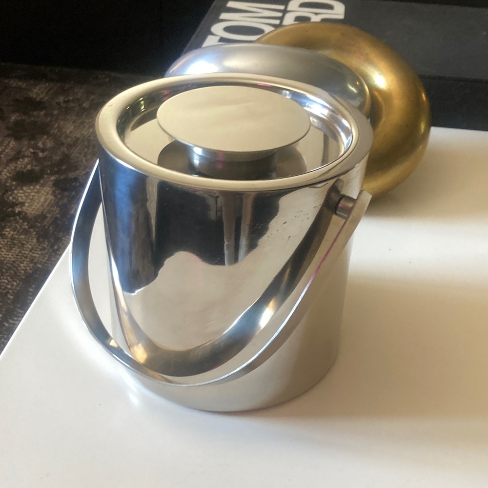 CB2 Ice Bucket Mid Century Modern Chrome post Crate and Barrel